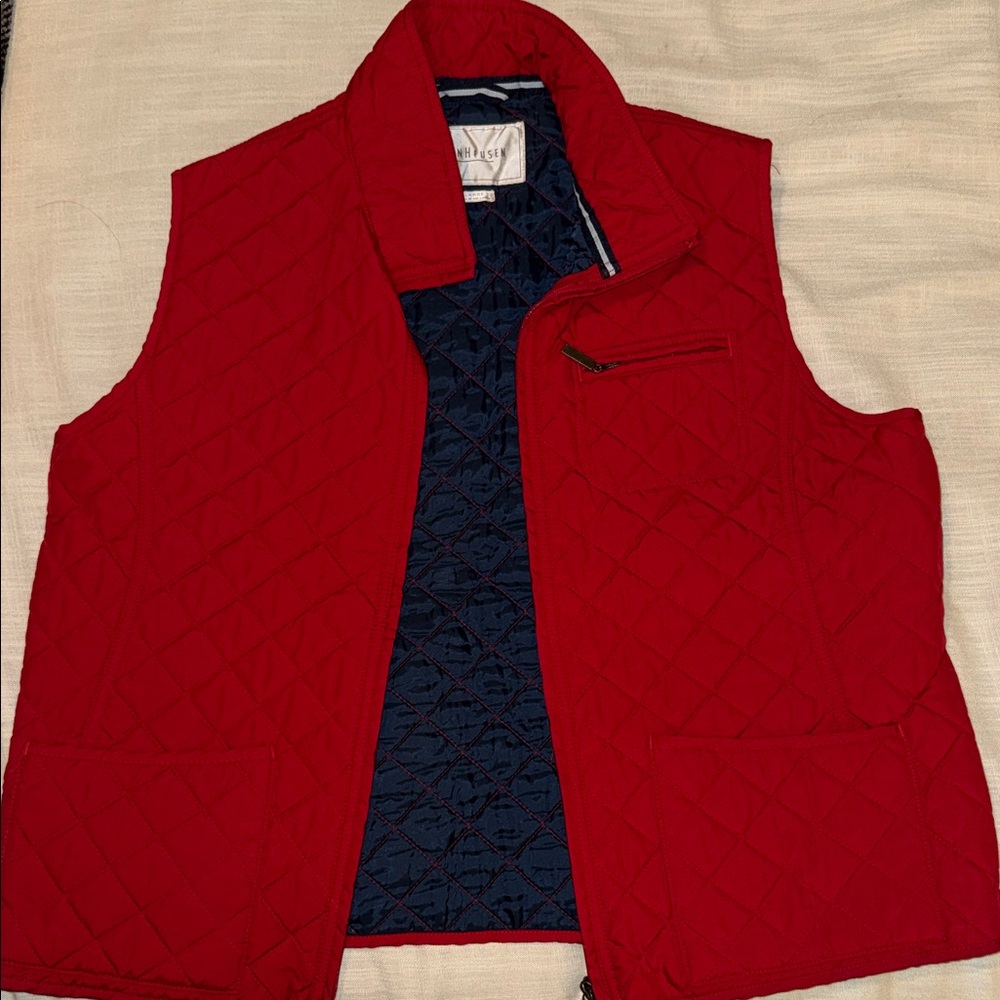 Van Heusen Red Quilted Vest with Blue Interior